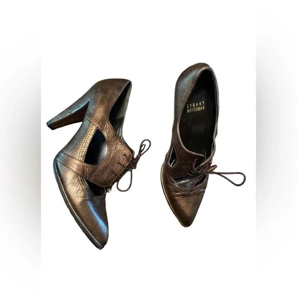 STUART WEITZMAN Cut Out Lace Up Heel Pump Oxford Metallic Bronze - Picture 2 of 9